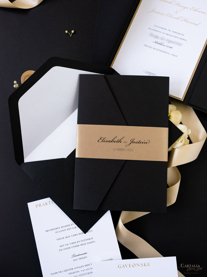 Triple Embossed Monogramed Gold Foil Pocket Wedding Invitation Suite w –  Cartalia