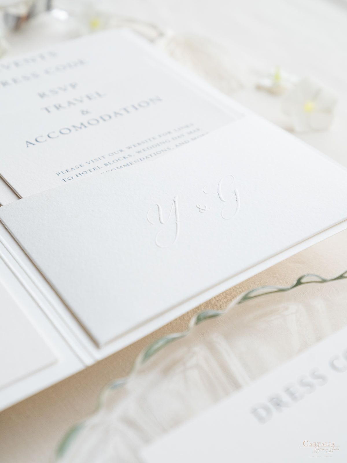 Luxury Letterpress Folder Pocket Invitation | Bali Wedding Venue | Bespoke Commission Y&G