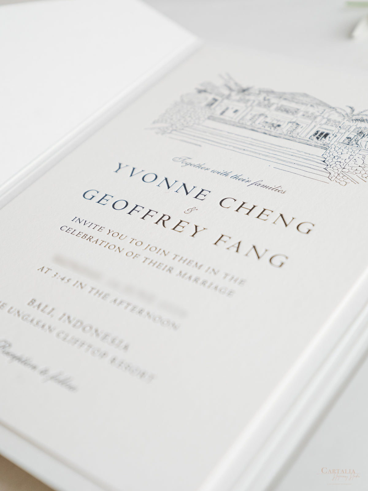 Luxury Letterpress Folder Pocket Invitation | Bali Wedding Venue | Bespoke Commission Y&G