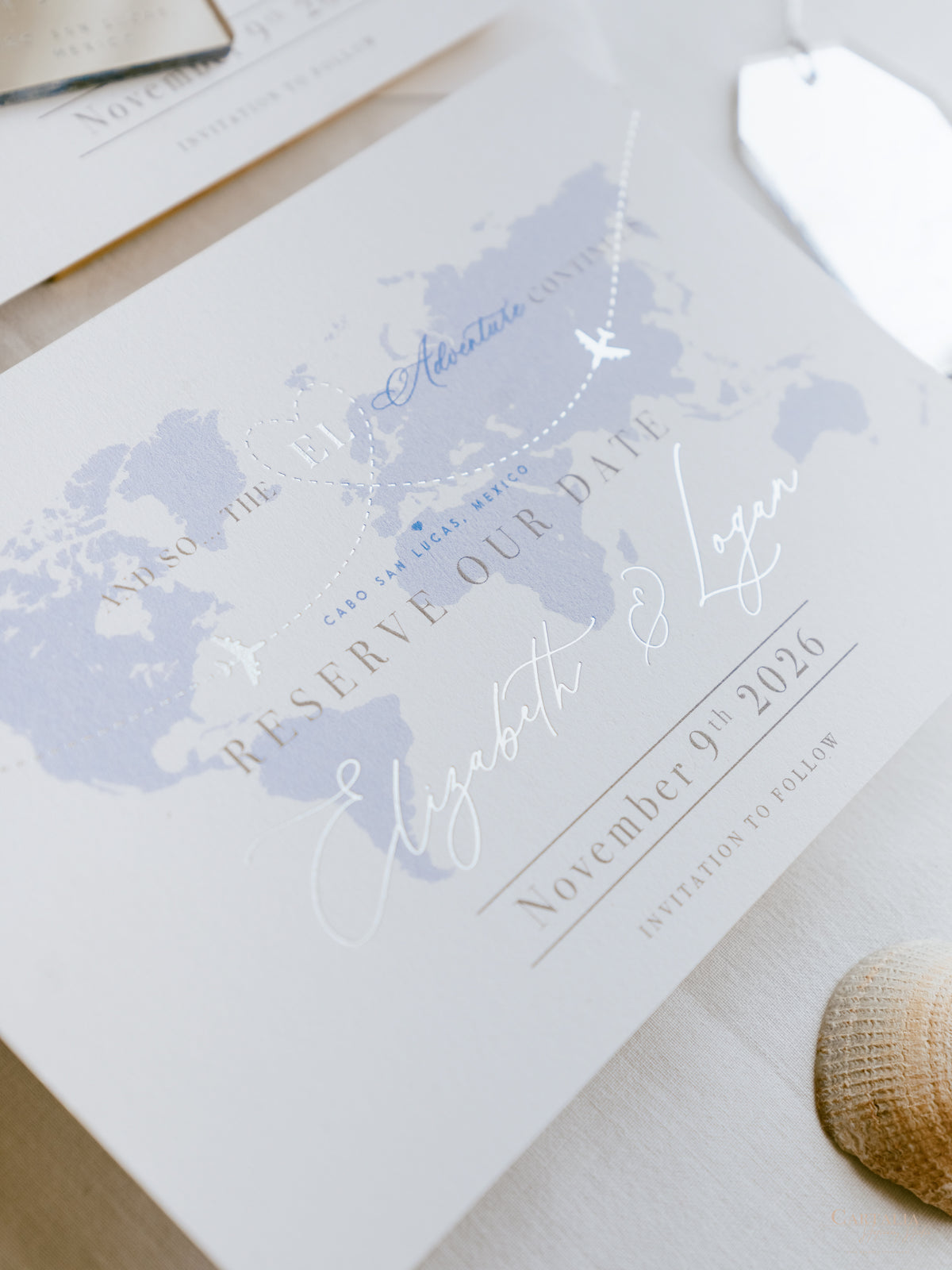 Luxury Destination Magnet in Silver Mirror Plexi Save the Date Card