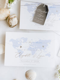 Luxury Destination Magnet in Silver Mirror Plexi Save the Date Card