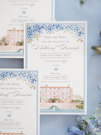 Custom Watercolour Wedding Venue Invitation in Dusty Blue | Bespoke Commission B&D