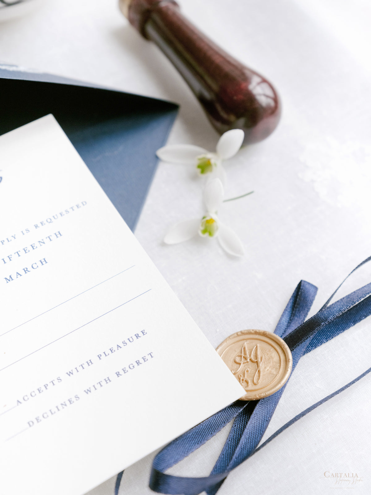 Custom Watercolour Venue Invitation in Letterpress with Vellum & Wax Seal | Villa Pliniana, Lake Como