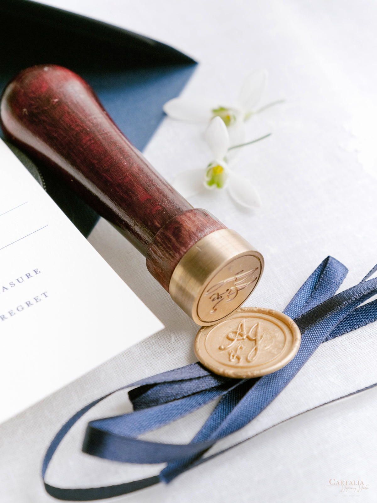 Custom Watercolour Venue Invitation in Letterpress with Vellum & Wax Seal | Villa Pliniana, Lake Como