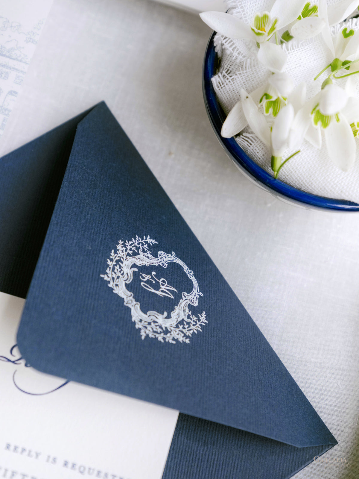 Custom Watercolour Venue Invitation in Letterpress with Vellum & Wax Seal | Villa Pliniana, Lake Como