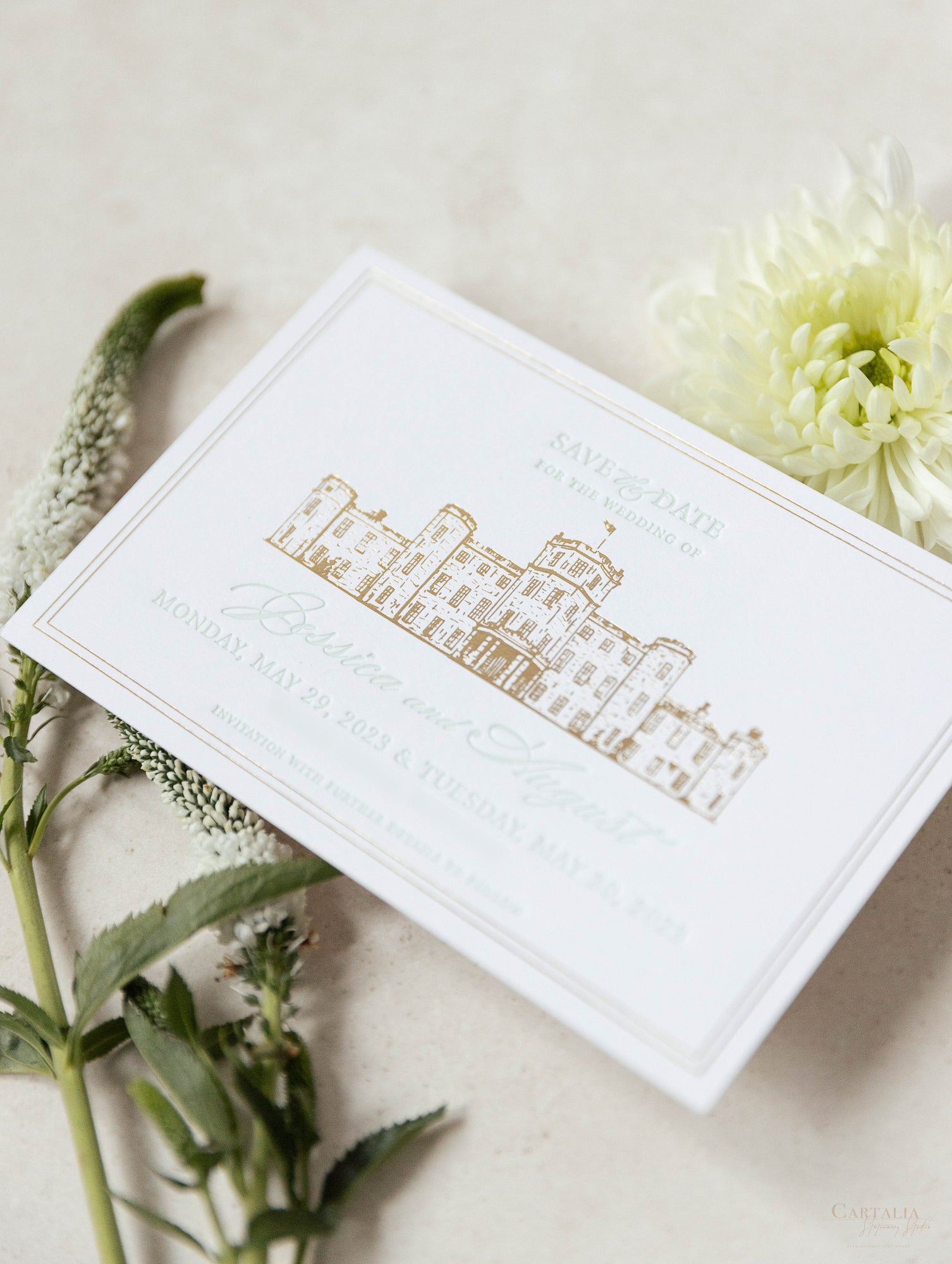 Custom venue sold invitation/save the date drawing