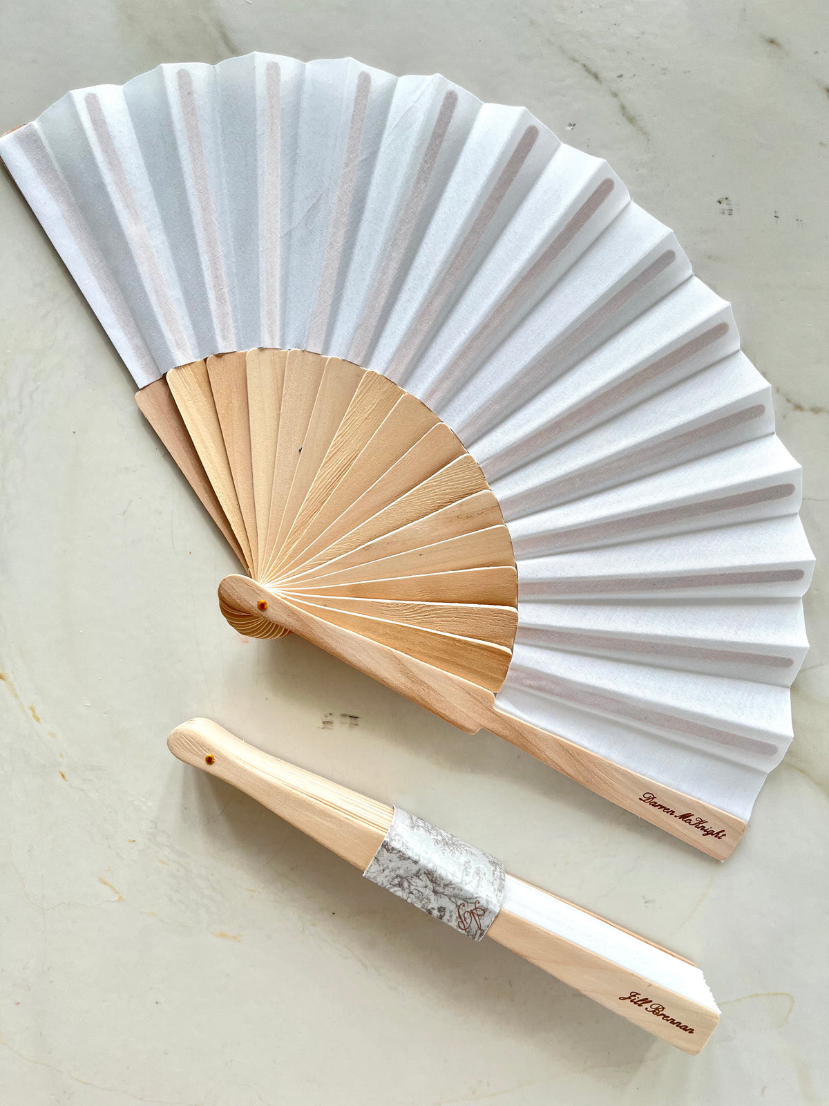 Hand Made 100% Wooden Custom Wedding Fan, Printed with Menu, Monogram and Engraved with Guest Names