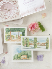 Watercolor Lake Como, Villa Cipressi, Villa Aura Del Lago_ Villa Del Balbianello Invitations, Lake Como Wedding by Cartalia