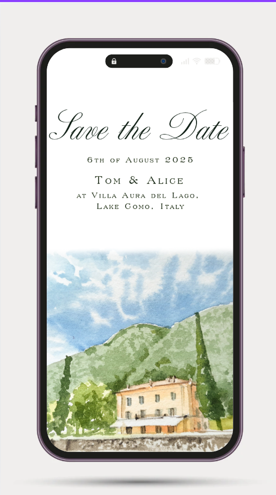 Watercolor Lake Como, Villa Cipressi, Villa Aura Del Lago_ Villa Del Balbianello Invitations, Lake Como Wedding by Cartalia