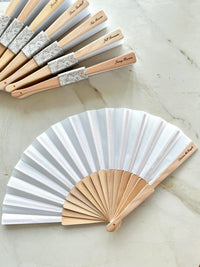 Hand Made 100% Wooden Custom Wedding Fan, Printed with Menu, Monogram and Engraved with Guest Names