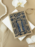 Monogram Navy blue Laser Cut Wedding Invitation Great Gatsby style inv –  DokkiDesign