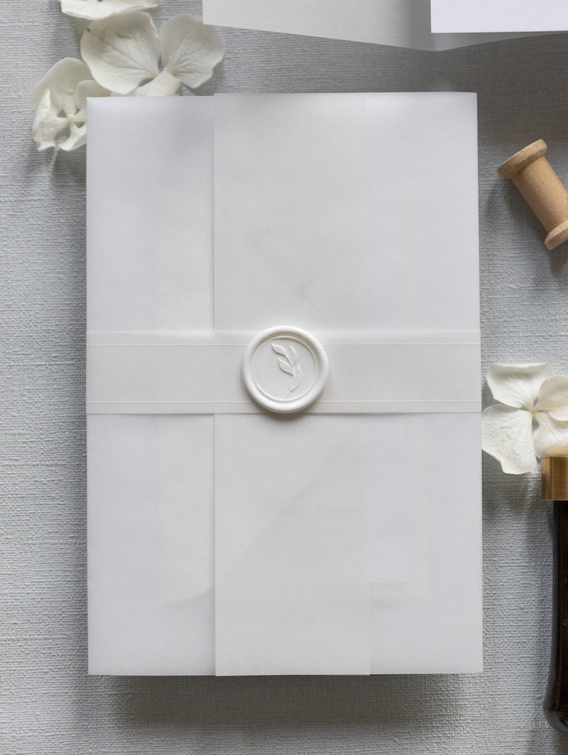 elegant monogram acrylic wedding invitation with vellum wrap and wax seal  SAPV008