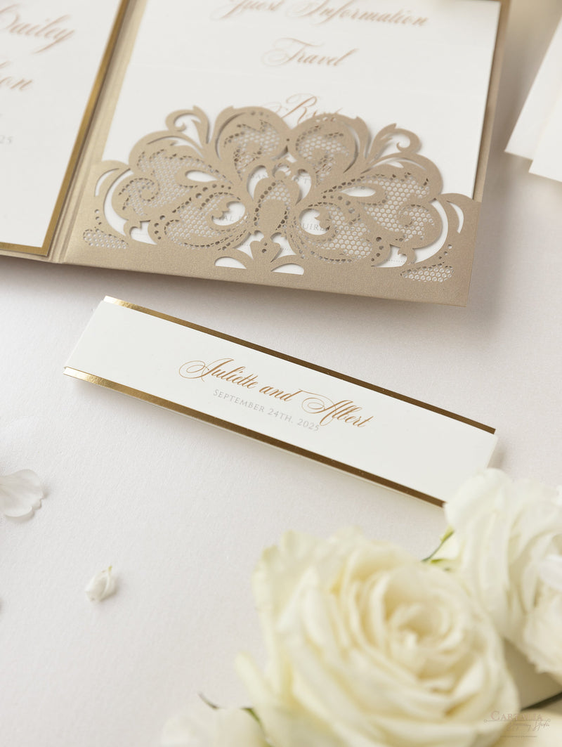 Shimmering Silver Monogram Pocket Wedding Invitation Suite – Cartalia