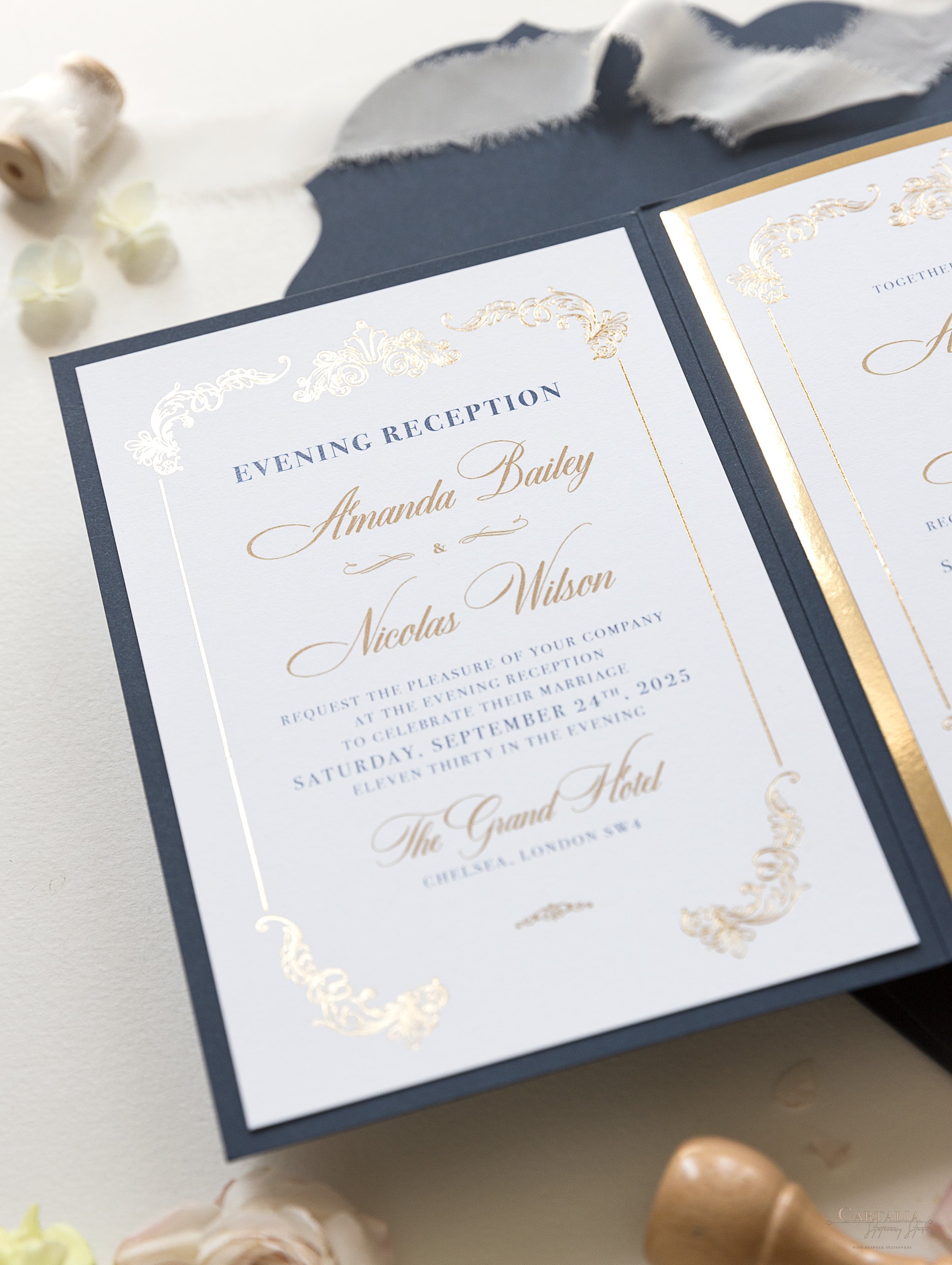 Navy & Gold Monogram Classic Pocket Monogram Wedding Invitation Suite –  Cartalia