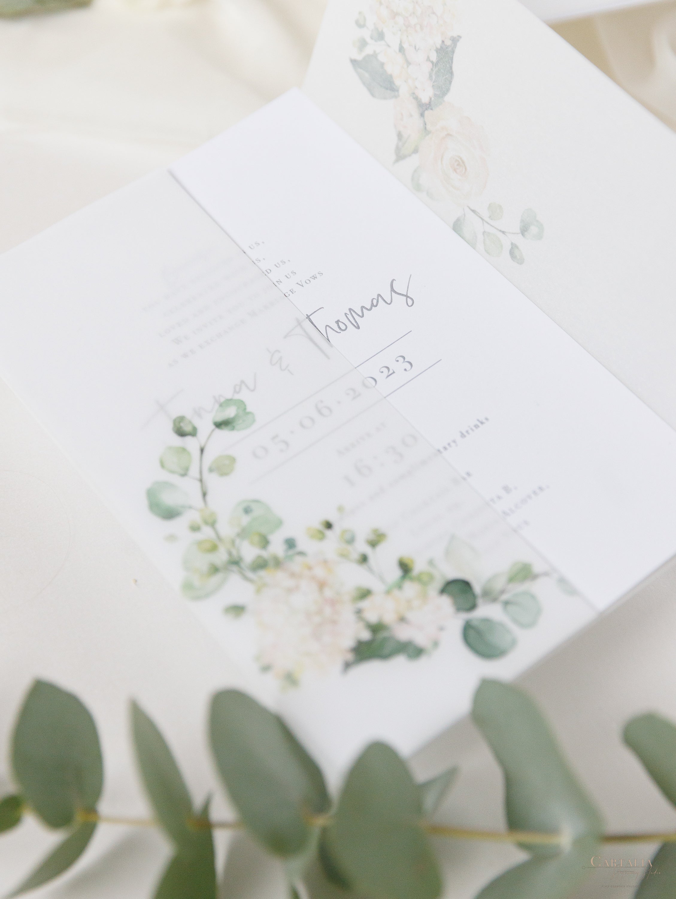 White hydrangea vellum wrap for 5x7 invitations — Stationery, Invitations  and Calligraphy