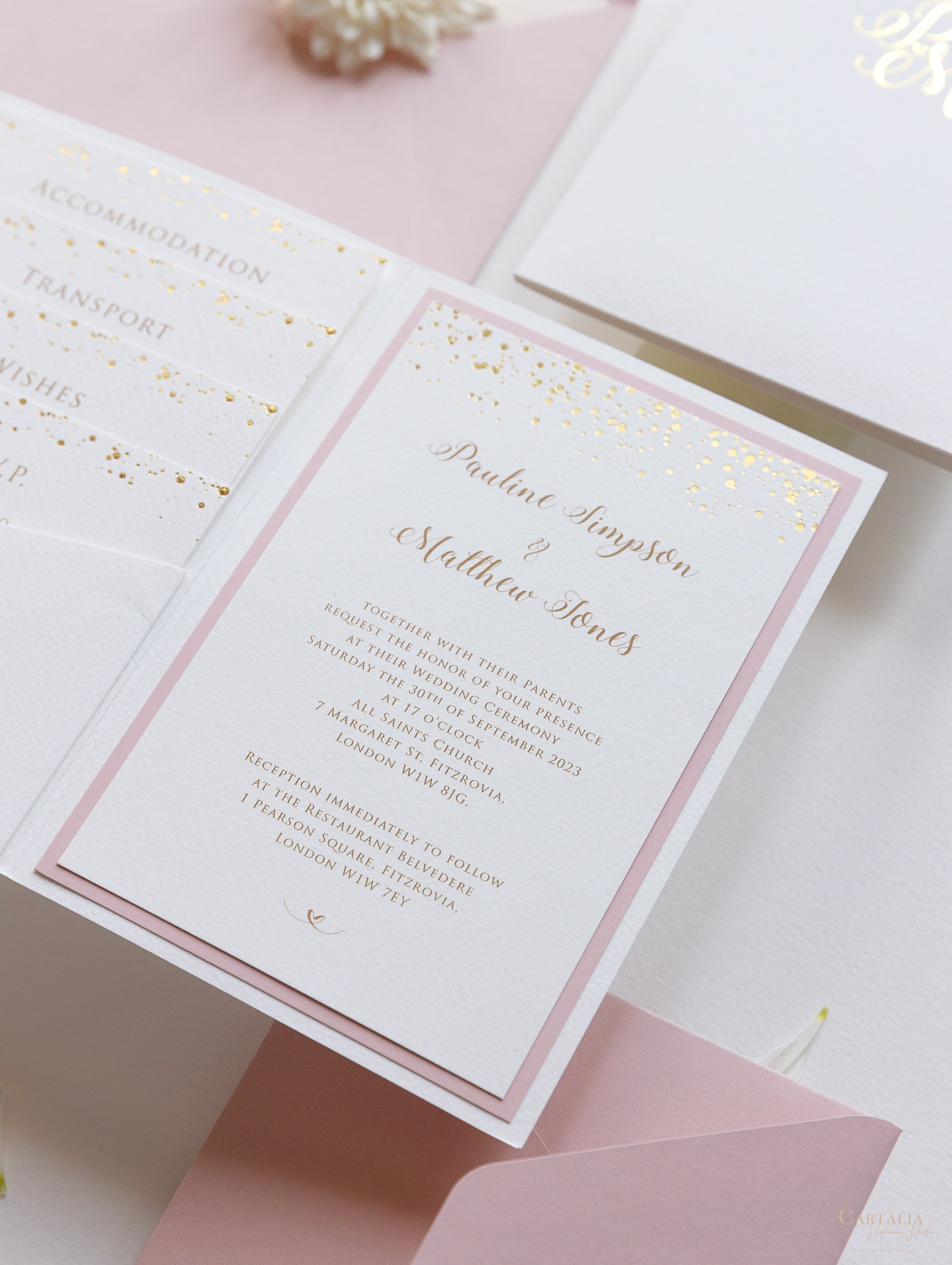Sweet Rosepink Mulberry Paper Wedding Invitation With Pocket