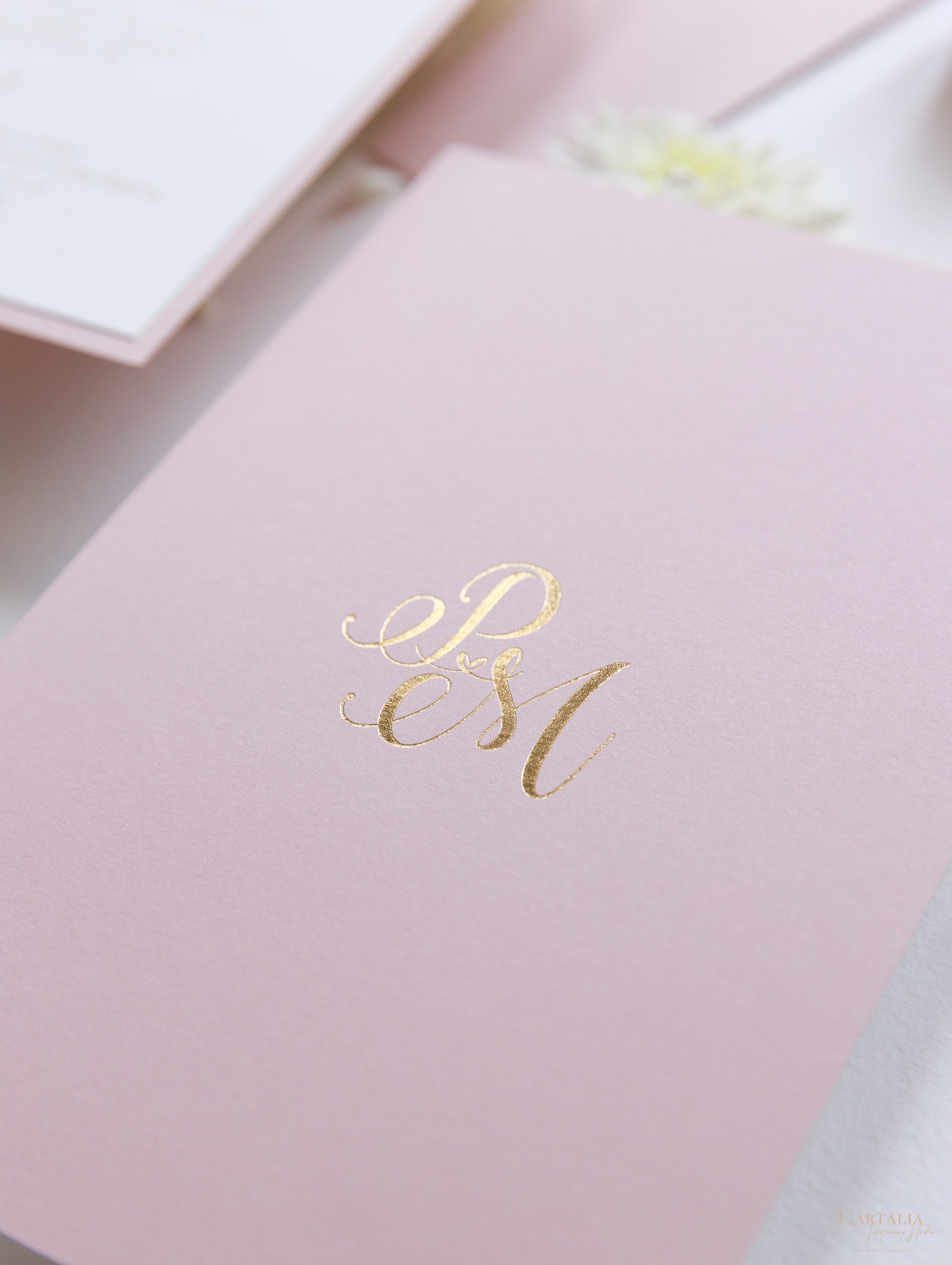 Confetti Dotted Blush Pink Evening Invitation with Gold Foil 